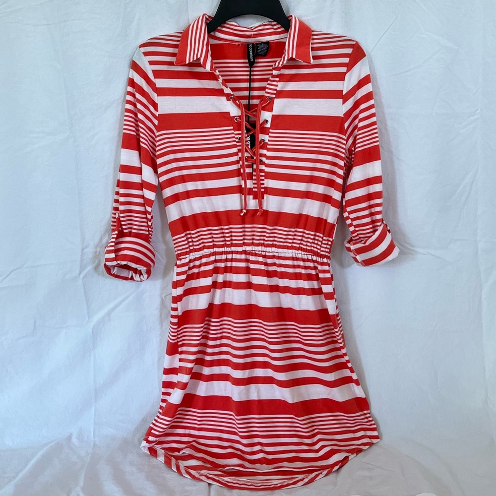 NWT No Comment Coral and White Striped Dress Size Medium
